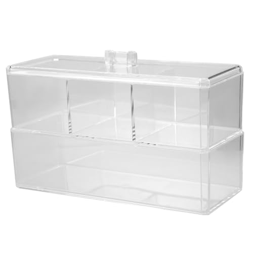 LOORGVEL Transparenter Make up Organizer Aufbewahrungsbox Fächern Staubgeschützter Kosmetikorganizer für Wattestäbchen Wattepads und Lippenpflege Kompakt und Langlebig für Schminktisch und von LOORGVEL