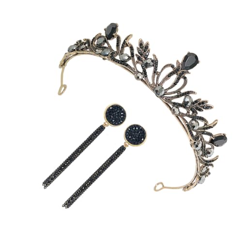 LOORGVEL Vintage Barock Hochzeitskrone mit Schwarzer Legierung Haarschmuck und Passenden Ohrringen für Braut Damen und Festliche Anlässe von LOORGVEL