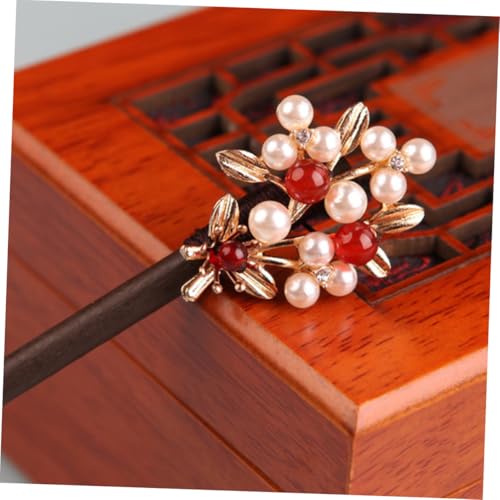LOORGVEL Vintage Haarstab aus Hochwertigem Holz mit Perlen und Achat Chinesischer Haarschmuck im Antiken Stil Elegante Haarnadel für Damen Traditioneller Kopfschmuck für Kostüme und von LOORGVEL