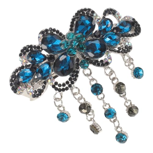 LOORGVEL Wasserblaue Strassstein Haarklammer Großer Frühlingsclip Blütenförmiger Braut Haarschmuck für Hochzeit und Party Rutschfester Schmuck für Langes und Dünnes Haar von LOORGVEL