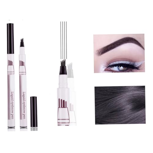 LOORGVEL Wasserfester Flüssiger Augenbrauenstift mit Vier Spitzen Schnelltrocknend Schweißresistent Natürliche Farbe Präzise für Damen Langlebiger und Natürlicher Look Dunkelgrau von LOORGVEL