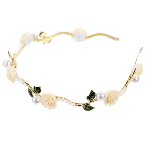 LOORGVEL Weißes Rosenperlen Haarband Braut Blumenkranz Kopfstück Komfortabel für Frauen Mädchen Hochzeit Festliche Anlässe von LOORGVEL