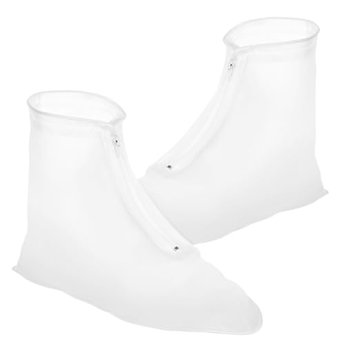 LOORGVEL wasserdichte PVC Überschuhe Weiß XL rutschfeste Schutzüberzüge für Outdoor Stiefel Wiederverwendbare Regenschuhüberzieher gegen Schlamm und Nässe Einfache Strapazierfähiger von LOORGVEL