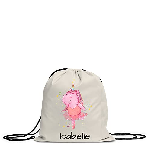 LOOXIS Personalisierter Turnbeutel für Kinder mit Namen & Motiv bedruckt – Kordelzug, Leinenhaptik – Geschenkidee Jungen, Mädchen, Einschulung, Sport, Spielzeugsack, Wechselkleidung – Einhorn von LOOXIS