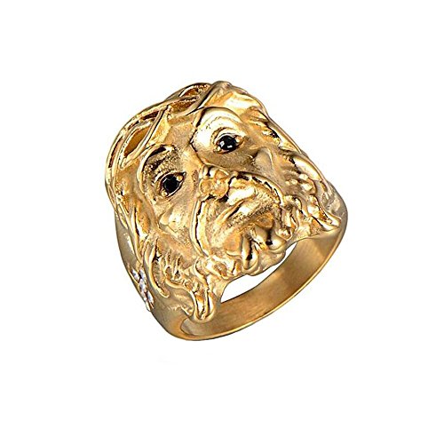 LOPEZ KENT Schmuck Herren Edelstahl Ringe,Jesus-Gold überzogen mit CZ Kreuz,Größen 52 (16.6) - 72 (22.9) von LOPEZ KENT