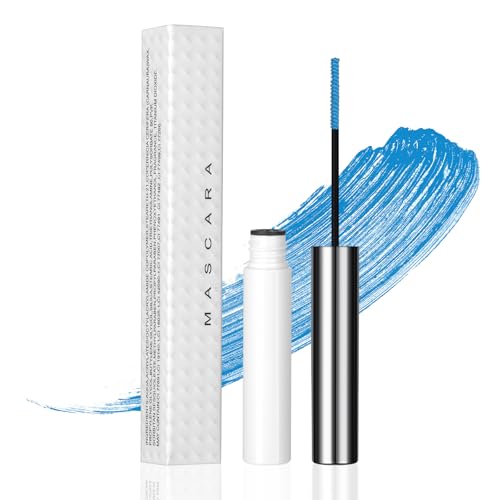 Bunt Wimperntusche Wasserfest, 5D Silk Fiber Mascara Feiner Pinsel Waterproof, langlebig, wischfest, voluminös und charmant, Mascara Fast Dry False Lash Effect Extension Make-Up(4# Himmelblau) von LOPHE