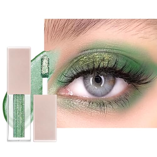 Flüssiger Lidschatten, Glitzer Metallic Lidschatten zum Aufhellen der Augen, Langanhaltend und Wasserfest Liquid Eyeshadow mit Funkeln Glitzer, Glattes Schimmer Augen Make-up(Diamantgrün) von LOPHE