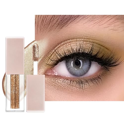 Flüssiger Lidschatten, Glitzer Metallic Lidschatten zum Aufhellen der Augen, Langanhaltend und Wasserfest Liquid Eyeshadow mit Funkeln Glitzer, Glattes Schimmer Augen Make-up(Gold) von LOPHE