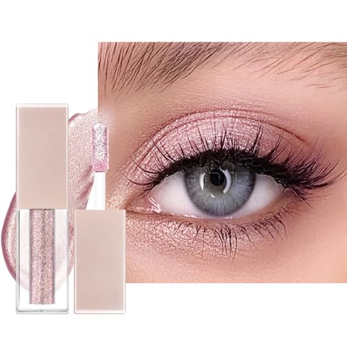 Flüssiger Lidschatten, Glitzer Metallic Lidschatten zum Aufhellen der Augen, Langanhaltend und Wasserfest Liquid Eyeshadow mit Funkeln Glitzer, Glattes Schimmer Augen Make-up(Rosa) von LOPHE