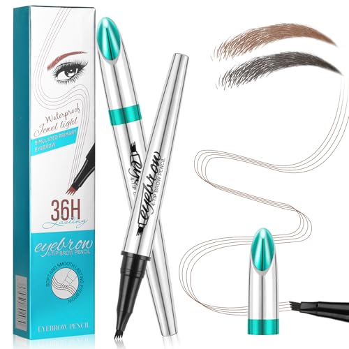 LOPHE Augenbrauenstift, 3d Flüssiger Augenbrauen Stift, Augenbrauenstift Härchenzeichnung Wasserfest, Langanhaltenden Brauenstift mit Vier Gabelspitzen Micro-Fork Spitze(Grüner Muschel-Hellbraun) von LOPHE