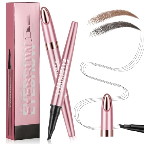 LOPHE Augenbrauenstift, 3d Flüssiger Augenbrauen Stift, Härchenzeichnung Wasserfest, Langanhaltenden Brauenstift mit Vier Gabelspitzen Micro-Fork Spitze(Roségoldener Muschel-Dunkelbraun) von LOPHE