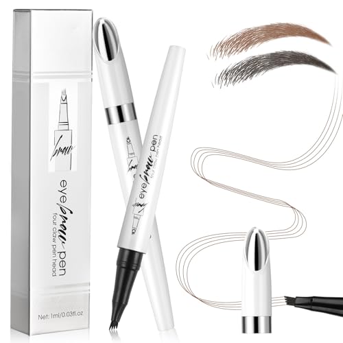 LOPHE Magischer Microblading Augenbrauenstift, Microblading Eyebrow Pen 3D, Magischer Eyebrow Pencil Wasserfest mit 4 Mikrogabelspitzen(Weiße Tube Muschel-Hellbraun) von LOPHE