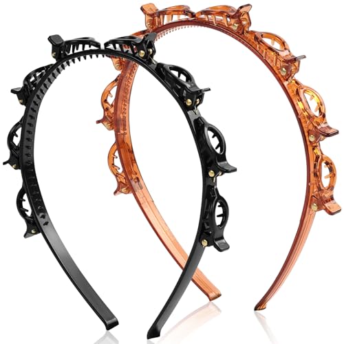 LOPHE Haarband mit Clips, 2 Stück Double Bangs Hairstyle Clip für Damen, Mädchen, Haarreifen mit Klammern Twist Clip Stirnband Frisurenhilfe von LOPHE