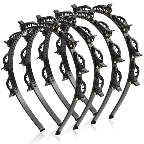LOPHE Haarband mit Clips, 4 Stück Double Bangs Hairstyle Clip für Damen, Mädchen, Haarreifen mit Klammern Twist Clip Stirnband Frisurenhilfe, Schwarz von LOPHE