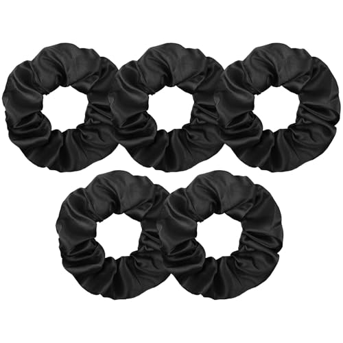 LOPHE Satin Hair Scrunchies Damen, 5er Satin Haargummis Weich Haarschmuck, Elastische Silk Pferdeschwanzhalter Haarbänder ohne Abdrücke Geschenk für Mädchen, Frauen(Schwarz) von LOPHE