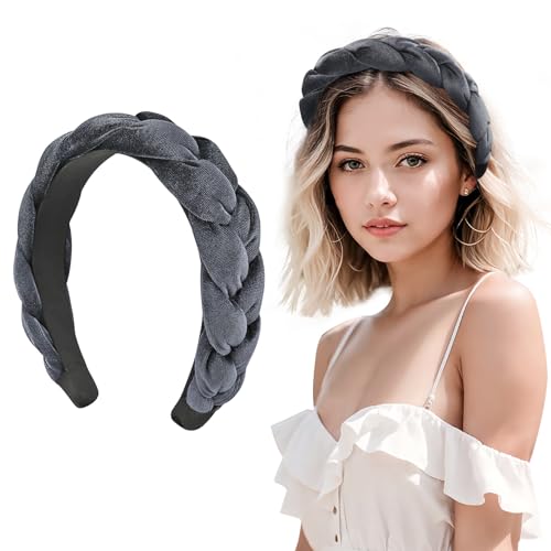 LOPHE Haarreifen Damen, Samt Haarreif Geflochten Stirnband, Haarreif Breit Grau Haarschmuck, Vintage Gepolsterte Haarreifen, Stirnbänder Kopfband für Damen und Mädchen LOPHE Haarreifen Damen, Samt Haarreif Geflochten Stirnband, Haarreif Breit Grau Haarschmuck, Vintage Gepolsterte Haarreifen, Stirnbänder Kopfband für Damen und Mädchen von LOPHE