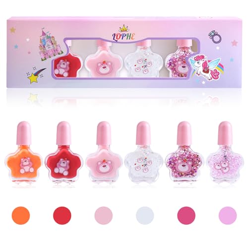 LOPHE Kinder Nagellack Set, 6-Farbiger Kindernagellack auf Wasserbasis, Ungiftig und Geruchlos, Abziehbar, Schnell Trocknend für Mädchen von LOPHE
