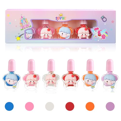 LOPHE Kinder Nagellack Set auf Wasserbasis - 6-Farbiger, Ungiftiger und Geruchloser Abziehbarer Nagellack für Kinder, Schnell Trocknend für Mädchen von LOPHE