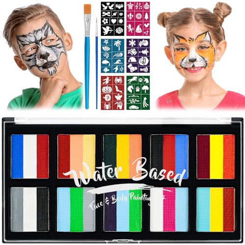 LOPHE Kinderschminke, 10 Farben Gesichtsfarbe Kinderschminke Set Mädchen, Waschbar Face Paint Bodypaint Schminke Kinder, Make Up Theaterschminke für Halloween Fasching Karneval（101A） von LOPHE