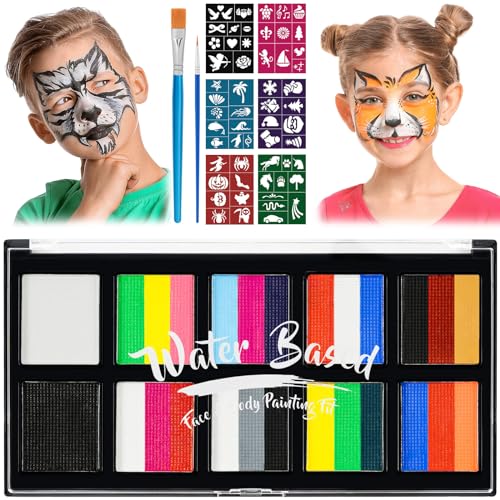 LOPHE Kinderschminke, 10 Farben Gesichtsfarbe Kinderschminke Set Mädchen, Waschbar Face Paint Bodypaint Schminke Kinder, Make Up Theaterschminke für Halloween Fasching Karneval（101C） von LOPHE