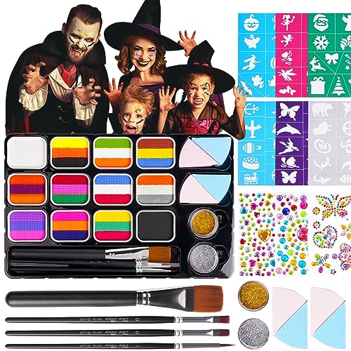 LOPHE Kinderschminke, 12 Farben Gesichtsfarbe Kinderschminke Set Mädchen, 3 Farbabstimmung Waschbar Face Paint Bodypaint Schminke Kinder, Make Up Theaterschminke für Halloween Fasching Karneval von LOPHE