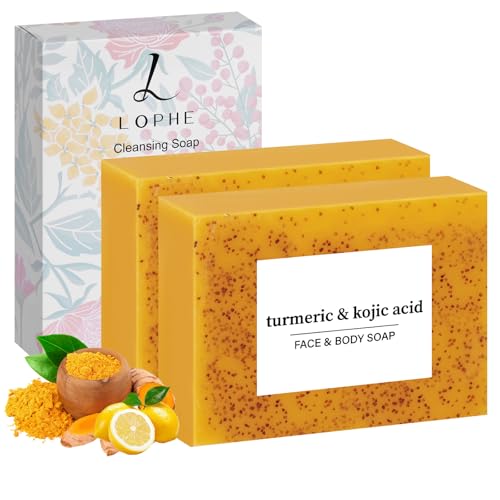 LOPHE Kojisäure-Seife, 2er Kurkuma Seifenstück für Gesicht und Körper, Vitamin C Seifenstück Badeseife für Männer und Frauen, Natürliche aromatische, sanften Reinigung der Haut, 200g von LOPHE