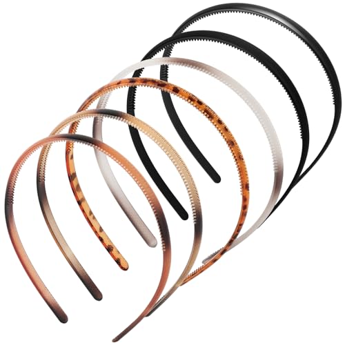 LOPHE Kunststoff Einfach Stirnbänder, 6 Stück Dünne Haarreifen Damen mit Zähnen, Haarreifen Schwarz Leopard Plastik Haarband für Frauen Kinder von LOPHE