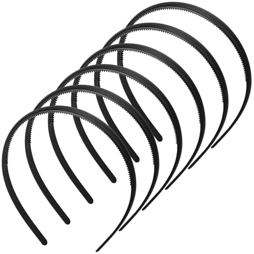 LOPHE Kunststoff Einfach Stirnbänder, 6 Stück Dünne Haarreifen Damen mit Zähnen, Haarreifen Schwarz Plastik Haarband für Frauen Kinder von LOPHE