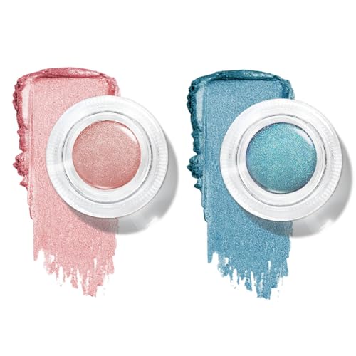LOPHE Lidschatten Glitzer, 2PCS Mousse Eyeshadow Gel-Textur, Creme-Lidschatten, Extrem Farbe, Glänzendes Finish (Rosa,Blau) von LOPHE