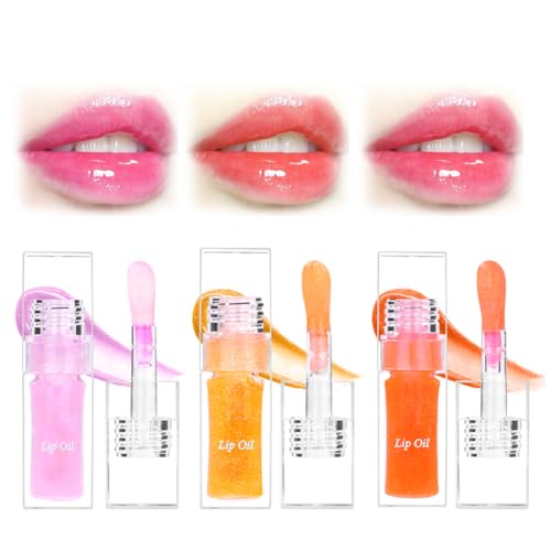 LOPHE Lip Glow Oil, Color Changing Lipgloss, Long Lasting Lip Plumper Oil, Moisturizing Hydrating Lippen Care Lippenöl, Reduziert Feine Linien Nicht Klebriges(Gelb-Orange+Rosa+Orange-Rot) von LOPHE
