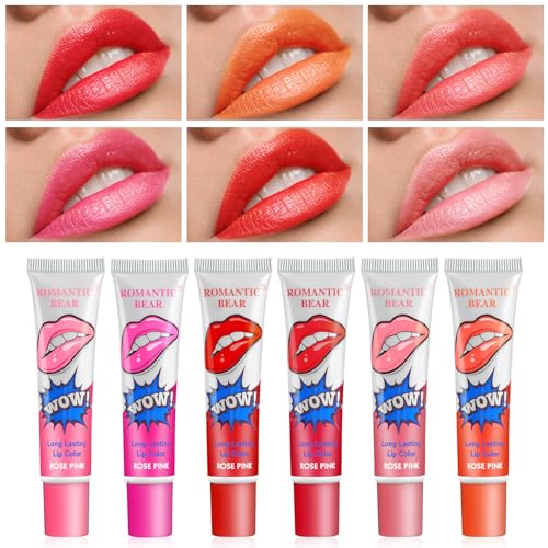 Lip Tint, 6pcs Lip gloss set, Easy Peel Off Lip Stain Lipstick, Waterproof Long Lasting Lipgloss for Women Girls, Makeup Beauty Lippenstift Set - Lip Tattoo von LOPHE