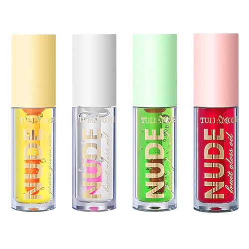 LOPHE Lippenöl, Feuchtigkeitsspendender Lipgloss,Makeup Long Lasting Plumper Lip Glow Oil,Moisturizing Lippen Care Lippenöl, Reduziert Feine Linien Nicht Klebriges Lip Gloss Tint(4er #Fruchtlippenöl) von LOPHE