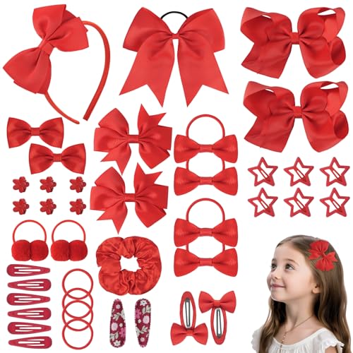 LOPHE Haarspangen Mädchen, 77Pcs Haarschmuck Haarschleifen für Kinder, Babys, Haarreifen Süße Haarklammer Kinder Set, Geschenkset Haarschmuck für Alltägliche Anlässe und Feiertagsfeiern, Rot von LOPHE
