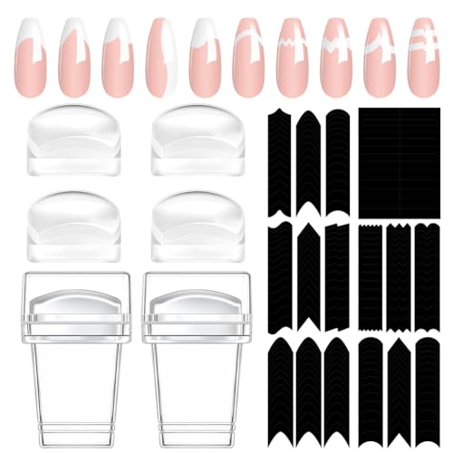 LOPHE Nagel Stempel, 12Pcs Silikon Nagelstempel mit Nailart Sticker, French Nails Stamper Nail Stamp, Nail Art Zubehör für den Perfekten French Look von LOPHE