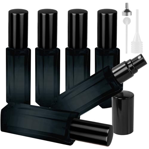 LOPHE Parfümzerstäuber, 6x10ml Parfümzerstäuber Nachfüllbar Mini Parfum Zerstäuber mit Spender, Zerstäuber Parfüm Sprühflasche für Reise Männer und Frauen, Ferien, Flugreisen, Blau (schwarzer Deckel) von LOPHE