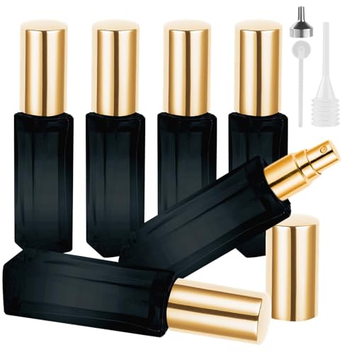 LOPHE Parfümzerstäuber, 6x10ml Parfümzerstäuber Nachfüllbar Mini Parfum Zerstäuber mit Spender, Zerstäuber Parfüm Sprühflasche für Reise Männer und Frauen, Ferien, Flugreisen, Blau (goldener Deckel) von LOPHE