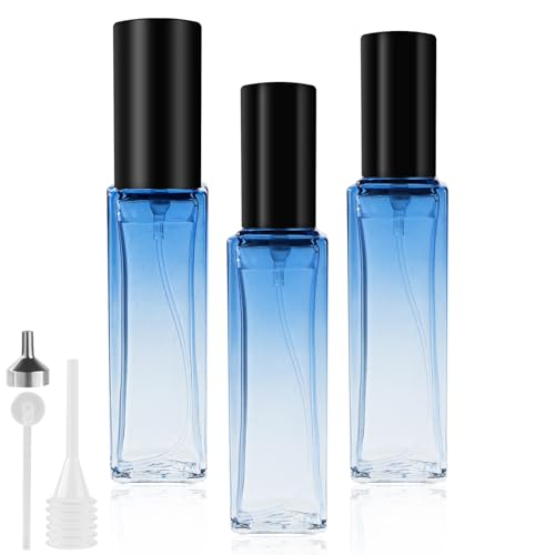 LOPHE Parfümzerstäuber 10ml, 3 Stück Farbverlauf blau mini Parfum Zerstäuber Für Unterwegs, Portable Parfümzerstäuber Nachfüllbar Leer, Perfume Sprayer für Reise Männer und Frauen von LOPHE