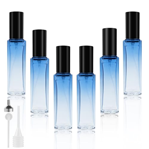 LOPHE Parfümzerstäuber 20ml, 6 Stück Farbverlauf blau mini Parfum Zerstäuber Für Unterwegs, Portable Parfümzerstäuber Nachfüllbar Leer, Perfume Sprayer für Reise Männer und Frauen von LOPHE