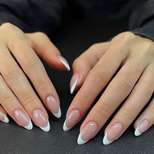 LOPHE Press On Nails Medium Eckig, 24 Stück Fake Nails Nude mit Kleber, French Press On Nails Künstliche Fingernägel für Frauen und Mädchen, für Weihnachten, Nails Art(C) von LOPHE