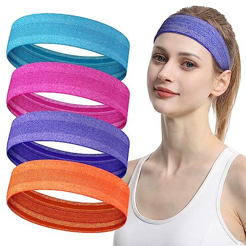 LOPHE Sport Haarband, 4 Stück Stirnband Damen und Herren, Schweißband Stirn Sommer, Double Sided Feuchtigkeit Wicking rutschfest Headband, Haarbänder für Yoga, Laufen, Radfahren（4 PCS–Farbe） von LOPHE