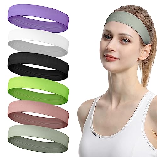 LOPHE Sport Haarband, 4 Stück Stirnband Damen und Herren, Schweißband Stirn Sommer, Double Sided Feuchtigkeit Wicking rutschfest Headband, Haarbänder für Yoga, Laufen, Radfahren（6 PCS） von LOPHE