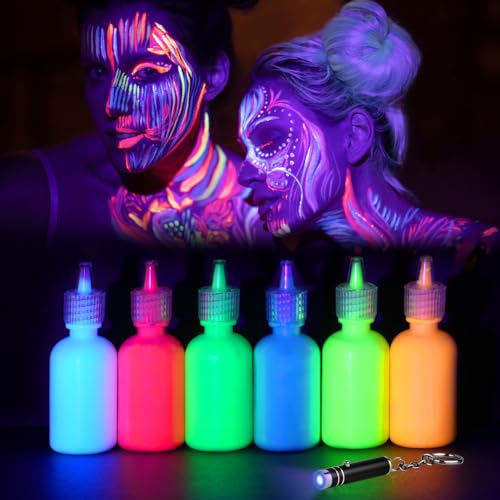 LOPHE UV-Licht Bodypainting Schminke Schwarzlicht Körperfarbe für Body, 6 x 30 ml Kinderschminke Set, Waschbar Face Paint für karneval Weihnachten Partyschminke Körperfarbe (B) von LOPHE