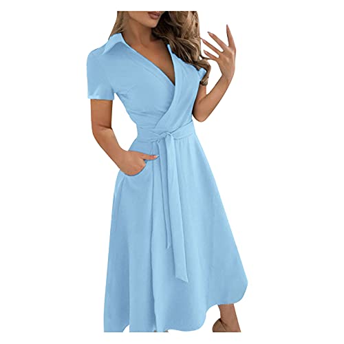 Damen Abendkleid Große Größen Partykleid Hohe Taillen Lose Wickelkleid Langes Kleid Edel Einfarbiges Frauenkleid Sommerkleider Cocktail Kleid Business Casual Kleider von LOPILY