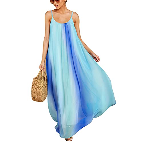 Damen Große Größen Farbverlauf Langes Kleid Strandkleider Sommer Lose Wickelkleid Boho Stil Maxikleid Partykleid Frauenkleid Festkleid Ärmellos Übergrößen Stilvolles Kleid Sommerkleider von LOPILY