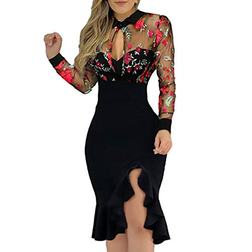 Damen Mode Kleid Pailletten Mesh Sexy Gradient Print Röcke Retro Elegantes Party Club Kleid Langarm V-Ausschnitt Kleid Langes Sommerkleid Damen Elegant Kleid Mit Kragen Damen von LOPILY