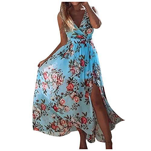 Damen Strandkleider Ärmellos V-Ausschnitt Boho Stil Sommerkleider Elegant Langes Kleid Abendkleid Hohe Taillen Partykleid Wickelkleid Einfach Bequem Frauenkleid Cocktailkleid Festkleid Frauen von LOPILY