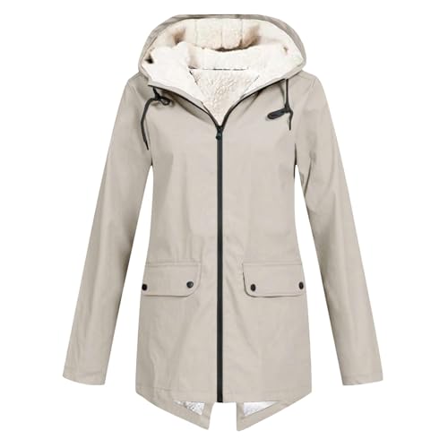 Frauen Outdoor Lose Plüsch Solide Plus Dicke Warme Frauen Mit Kapuze Regenmantel Größe Winddicht Winter Outdoor frauen Mantel Regenjacke Damen (Y1-Beige, 38) von LOPILY