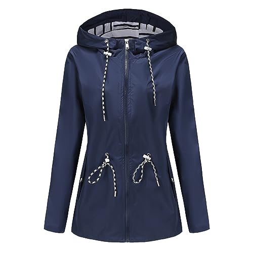 Jacke Damen Regenjacke Damen wasserdichte Wintdjacke Atmungsaktiv Winddicht Winterjacke Solide Skijacke Damen Wanderjacke Parka Damen Herbst Kurze Parka Damen Flauschige (X1-BU1, 48) von LOPILY