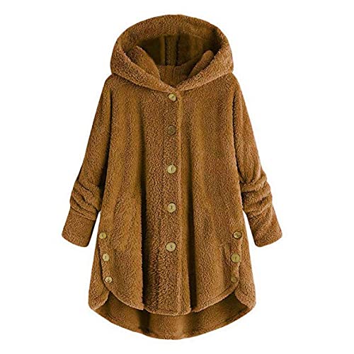 Jacke Damen Winterjacke Locker Plüsch Fleecejacke Warm Kapuzenjacke Kuschelig Übergangsjacke Große Größen Damen Teddyfleecejacke mit Knöpfen Wintermantel Übergröße von LOPILY