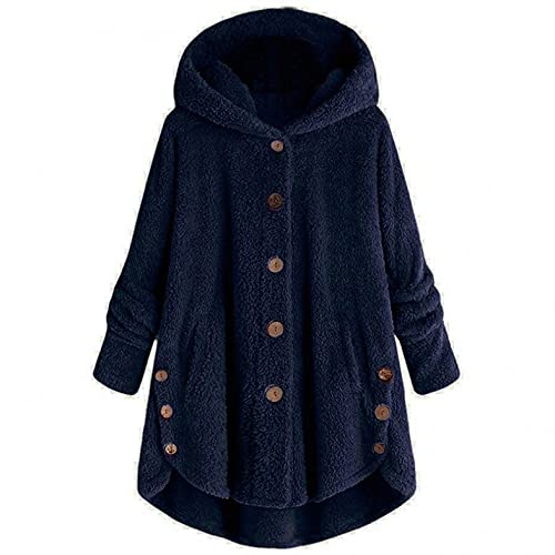 Jacke Damen Winterjacke Locker Plüsch Fleecejacke Warm Kapuzenjacke Kuschelig Übergangsjacke Große Größen Damen Teddyfleecejacke mit Knöpfen Wintermantel Übergröße von LOPILY